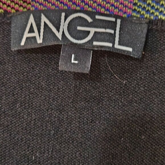 Angel Size Large Striped Long Sleeve Knit Sweater In Black Colorful Sleeves Neck - Picture 4 of 7